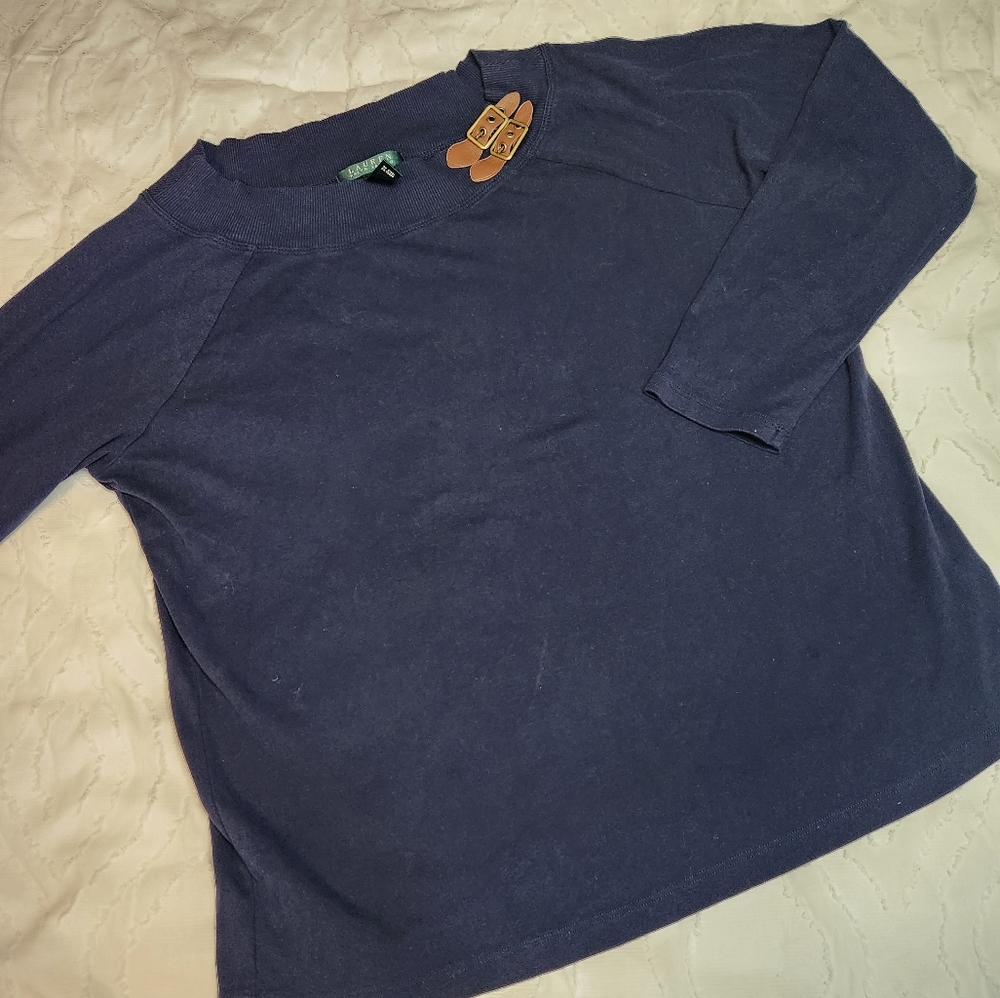Lauren Ralph Lauren Sweater Long Sleeve Knit Belt Detail Navy Blue Women's Sz 2X